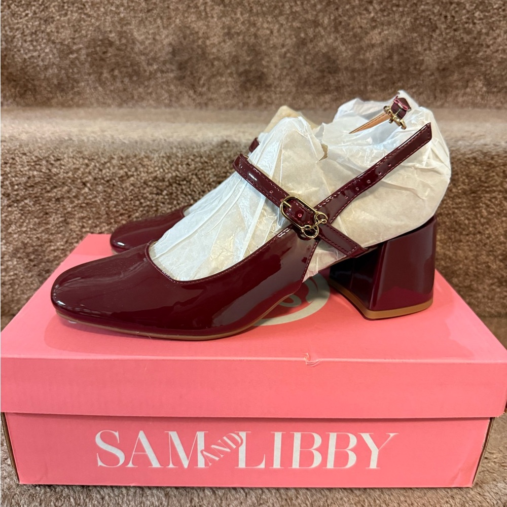 Sam & Libby Women’s Grace Mary Jane Pump Red Mary Jane Heels with Block Heel